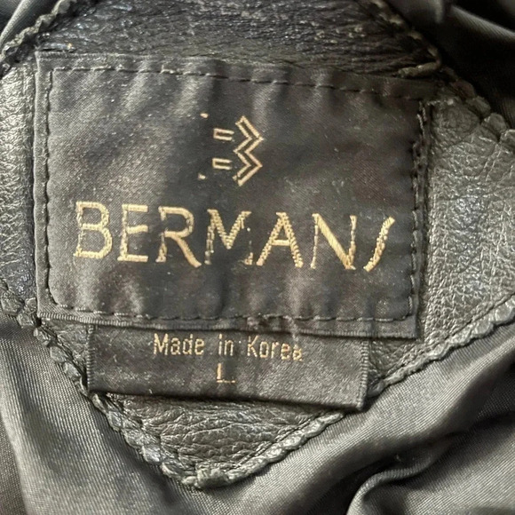 Vtg 80's BERMAN'S Black Leather Heavy Motorcycle Biker Punk Jacket! Size Large - Picture 7 of 10